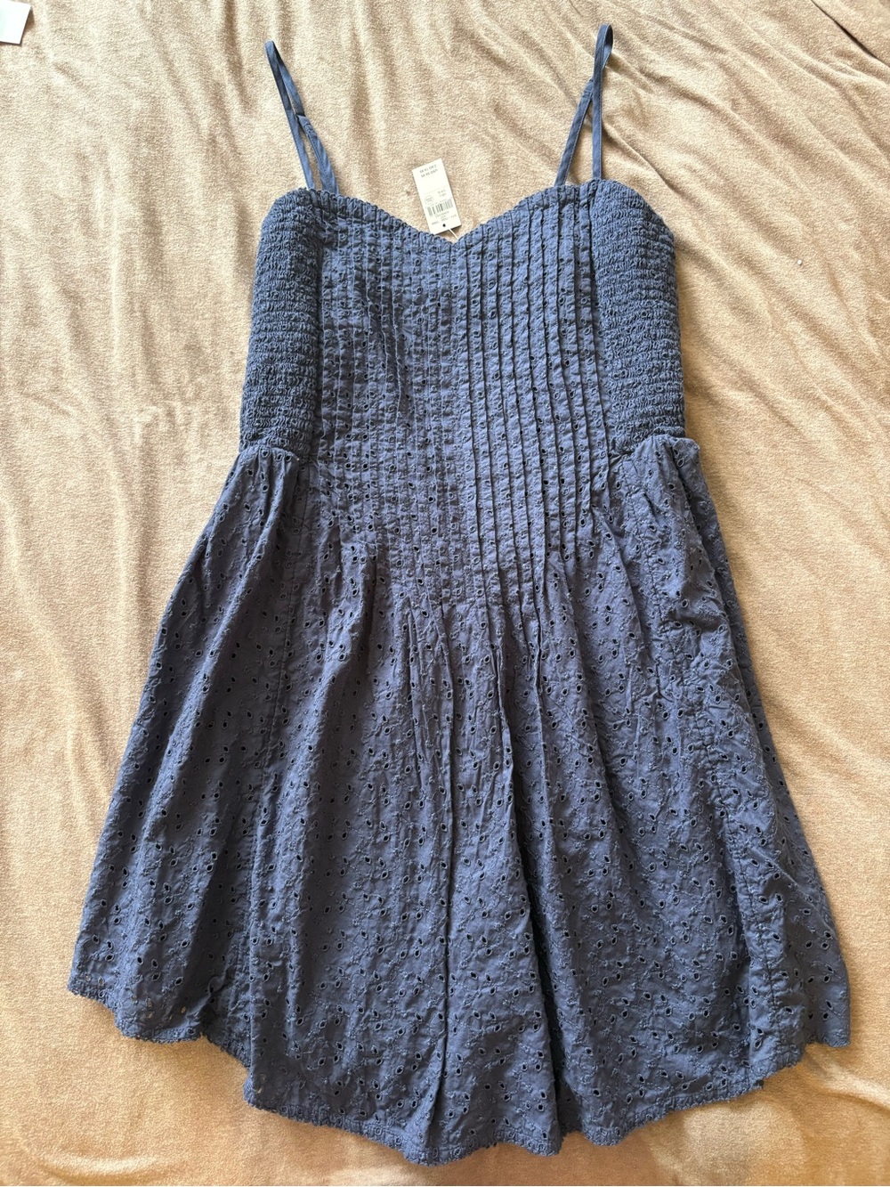Aerie Navy Eyelet Sundress with Smocked Bodice